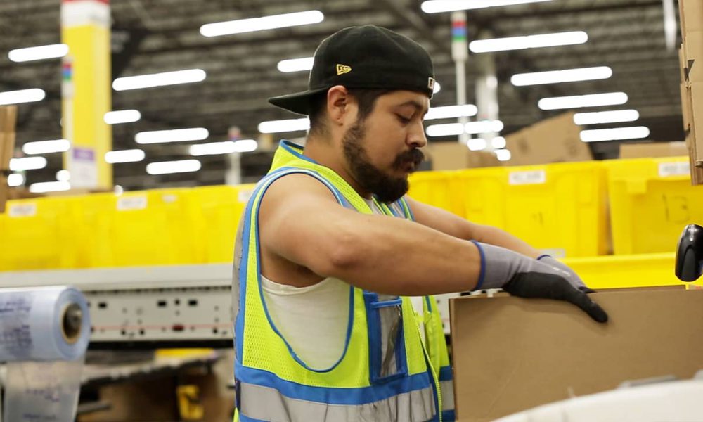 Photo of an employee at Amazon's fulfillment center in Fresno, California